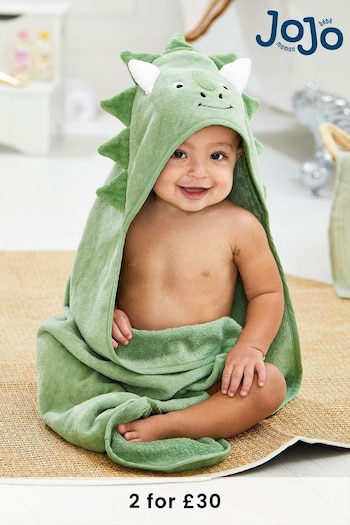 JoJo Maman Bébé Green Dino Character Hooded Towel (K79454) | £19.50
