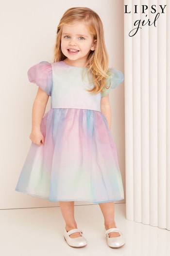 Lipsy Pink/ Blue/ Purple Rainbow Organza Occasion Dress (3mths-2yrs) (K79502) | £38 - £40