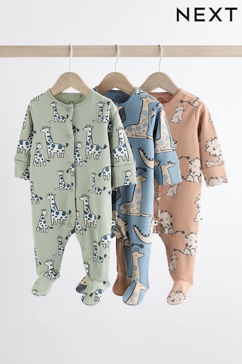 Neutral Animal 3 Pack Baby Sleepsuits (0mths-3yrs) (K79519) | £18 - £20