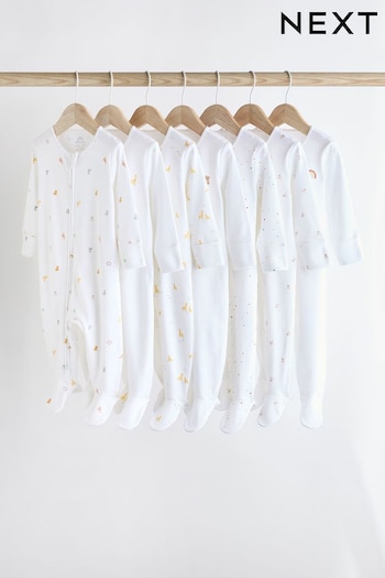 White Bright Character 7 Pack Baby Sleepsuits (0-2yrs) (K79522) | £31 - £33