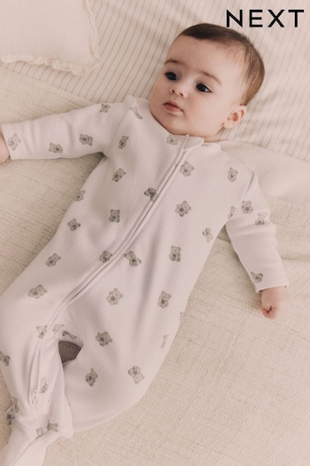 White Ground Fleeced Lined 2 way Zip Sleepsuit (K79539) | £11 - £13