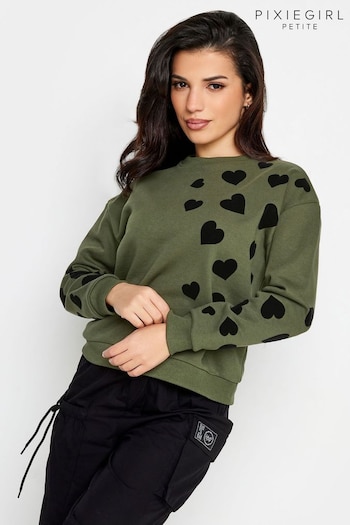 PixieGirl Petite Green Heart Flock Sweatshirt (K79598) | £27