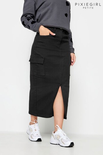 PixieGirl Petite Black Utility Midaxi Skirt (K79608) | £34
