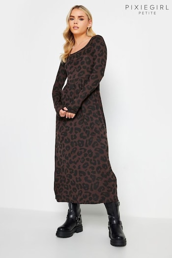 PixieGirl Petite Brown Long Sleeve Midi Rivoli Dress (K79622) | £32