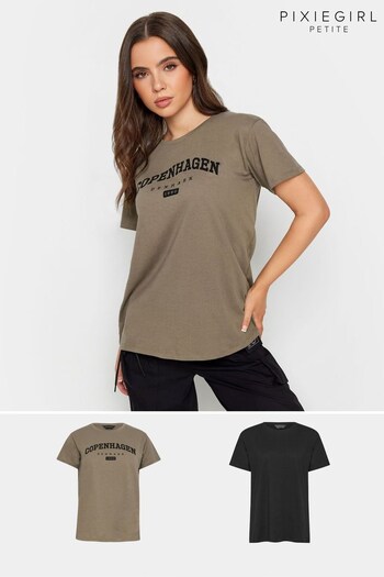 PixieGirl Petite Brown Copenhagen Short Sleeve T-Shirt 2 Pack (K79625) | £24