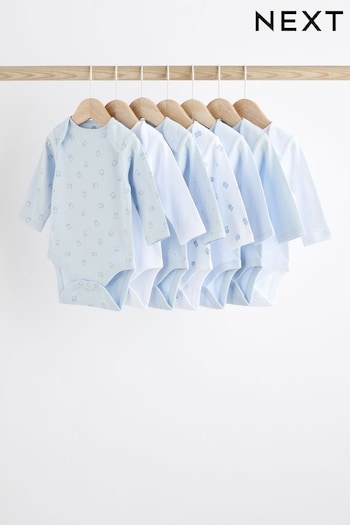 Blue 7 Pack Baby Bear 100% Cotton Long Sleeve Bodysuits (K79653) | £16 - £18