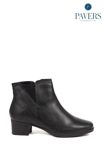 Pavers Heeled Leather Black Ankle Boots (K79667) | £50