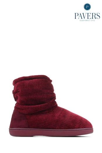 Pavers Red Knitted Slipper Boots (K79685) | £25