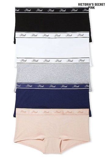 Victoria's Secret PINK Black/White/Nude/Grey/Navy Blue Short Multipack Knickers (K79690) | £27