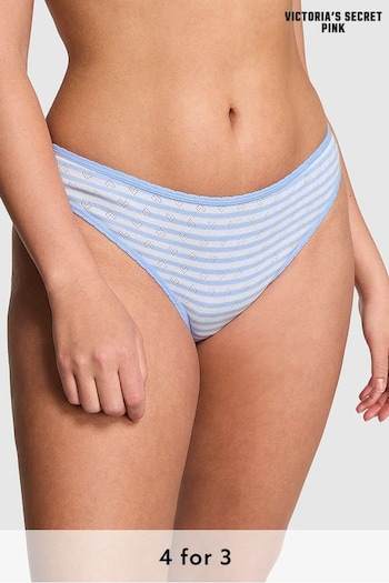 Victoria's Secret PINK Harbor Blue Stripe Pointelle Bikini Cotton Short Knickers (K79691) | £9