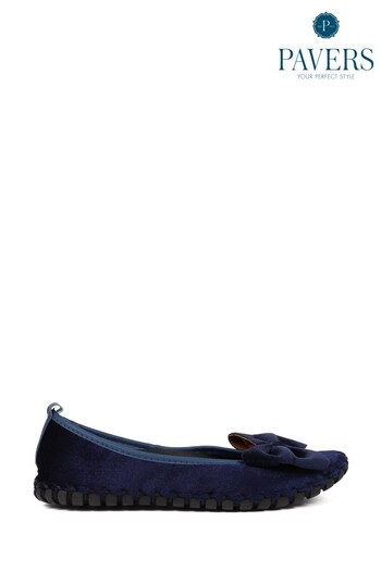Pavers Blue Bow Accented Chunky Stitch Ballet Flats (K79700) | £28