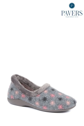 Pavers Grey Embroidered Slippers (K79701) | £22