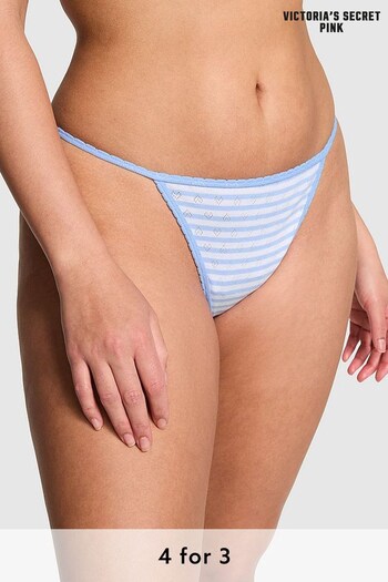 Victoria's Secret PINK Harbor Blue Stripe Pointelle G String Cotton Short Knickers (K79703) | £9