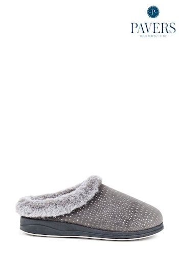 Pavers Grey Patterned Full Slippers (K79707) | £22