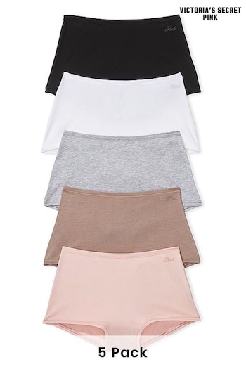 Victoria's Secret PINK Black/Grey/White/Brown/Pink Short Cotton Multipack Knickers (K79740) | £25