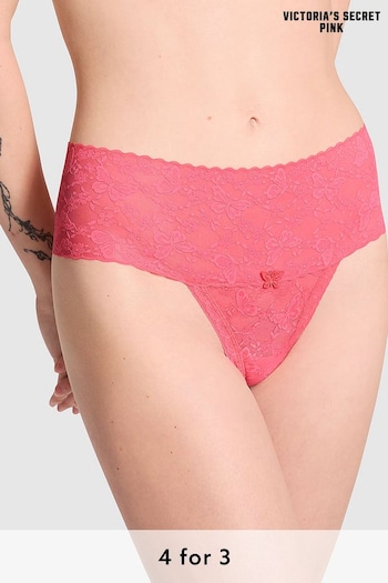 Victoria's Secret PINK Crazy For Coral Pink Hipster Thong Butterfly Lace Knickers (K79748) | £9