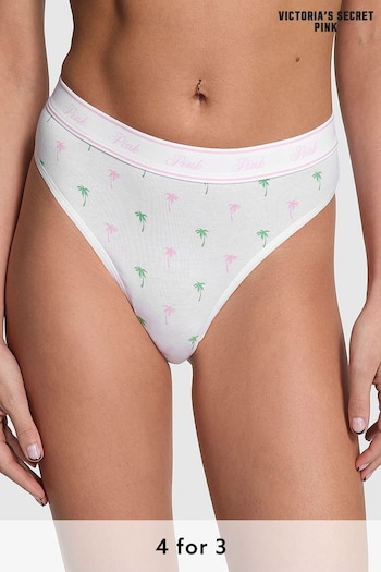 Victoria's Secret PINK Optic White Palm Print Brazilian Cotton Logo Knickers (K79764) | £9