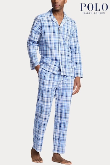 Polo Ralph Lauren Blue Cotton Check Pyjama Set (K79823) | £135