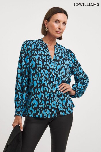 JD Williams Blue Animal Button Front Blouse With Frill (K79888) | £26
