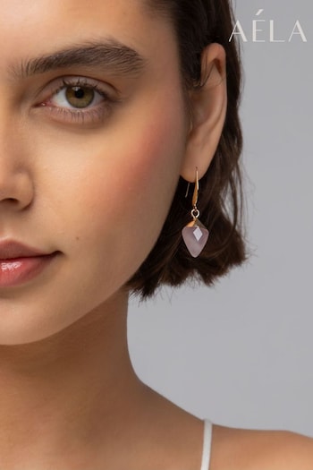 Aela Gold Tone Rose Quartz Drop Earrings (K79896) | £12.50