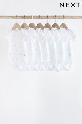 White 7 Pack Short Sleeve 100% Cotton Baby Bodysuits (K79897) | £15 - £17