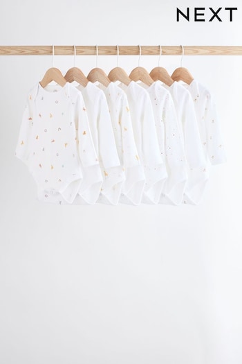 White 7 Pack Long Sleeve 100% Cotton Baby Bodysuits (K79903) | £16 - £18