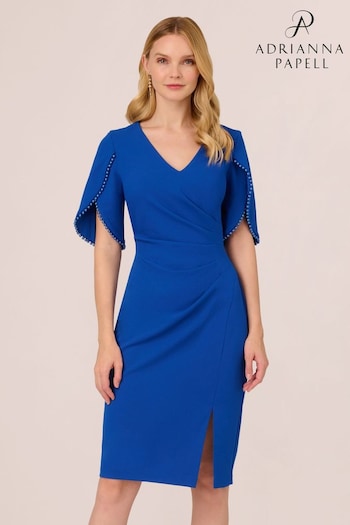 Adrianna Papell Blue Knit Crepe Pearl Trim Dress (K79913) | £149
