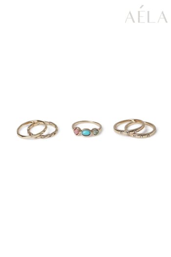 Aela Gold Tone Semi Precious Ring 3 Pack (K79917) | £15