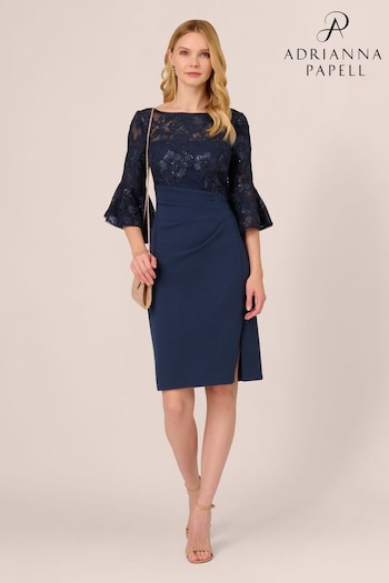 Adrianna Papell Blue Floral Lace Combo Dress (K79921) | £149