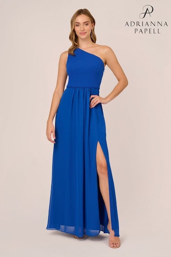 Adrianna Papell Blue One Shoulder Chiffon Gown (K79924) | £139