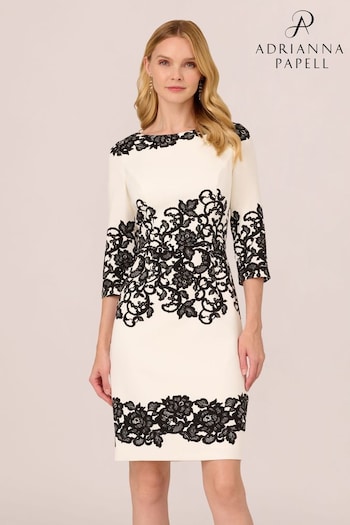 Adrianna Papell Scroll Lace Short White Dress (K79925) | £149