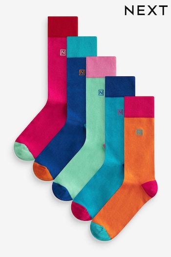 Multi Bright Mix 5 Pack Embroidered Lasting Fresh Socks (K79927) | £14