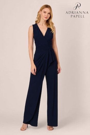 Adrianna Papell Blue Pintuck Jersey Jumpsuit (K79930) | £149