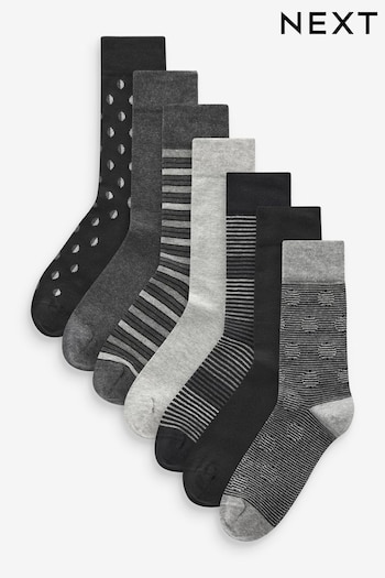 Black/Grey Pattern 7 Pack Mens Cotton Rich Socks (K79936) | £14