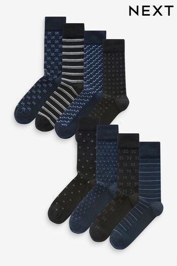 Navy Blue/Black Pattern Smart Socks 8 Pack (K79938) | £22