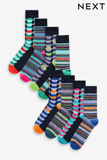 Bright Geo/Stripe Pattern Socks 8 Pack (K79939) | £22
