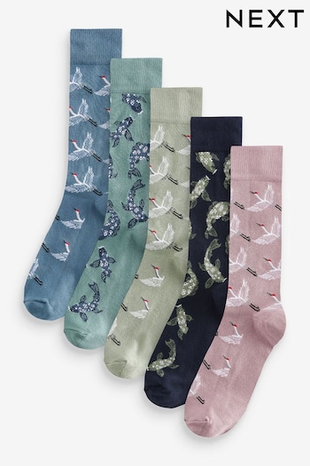 Blue/Green Japanese Fun Pattern Socks 5 Pack (K79952) | £14