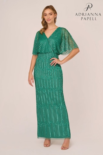 Adrianna Papell Green Beaded Surplice Gown (K79958) | £349