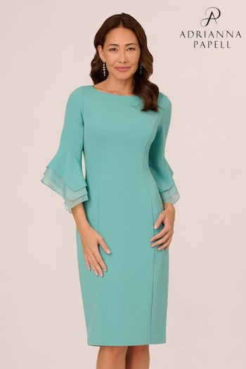 Adrianna Papell Green Knit Crepe Tiered Sleeve Dress (K79959) | £139