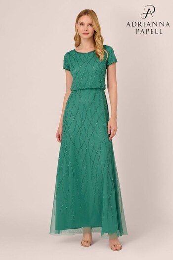Adrianna Papell Green Long Beaded Dress (K79963) | £199