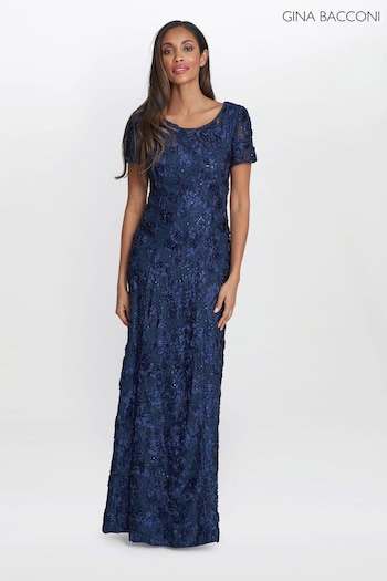 Gina Bacconi Blue Nancy Gown With Rosette Sequin Detail (K79982) | £360