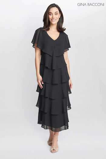 Gina Bacconi Rebecca Midi Tiered Dress With Shoulder Trim (K79985) | £240