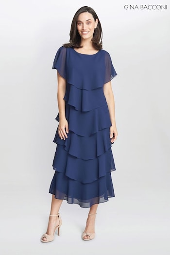 Tessa Midi Tiered Dress With Shoulder Trim (K79986) | £240