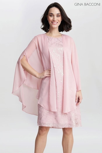 Gina Bacconi Pink Foil Floral Dress And Chiffon Cape (K79991) | £220