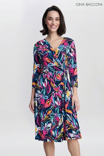 Gina Bacconi Blue Carmel Jersey Wrap Dress (K79995) | £130