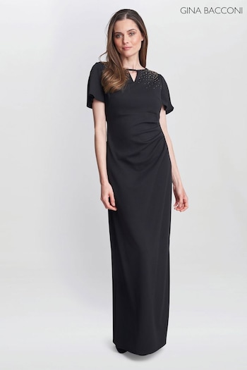 Gina Bacconi Betsy Maxi Black Dress With Keyhole Neck (K80009) | £240