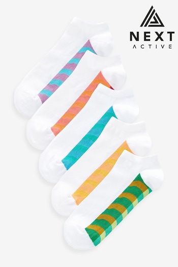 White/Bright Wave 5 Pack Pattern Footbed Trainers Socks (K80025) | £11