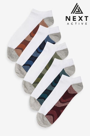 White/Rich Wave 5 Pack Pattern Footbed Trainers Socks (K80034) | £11
