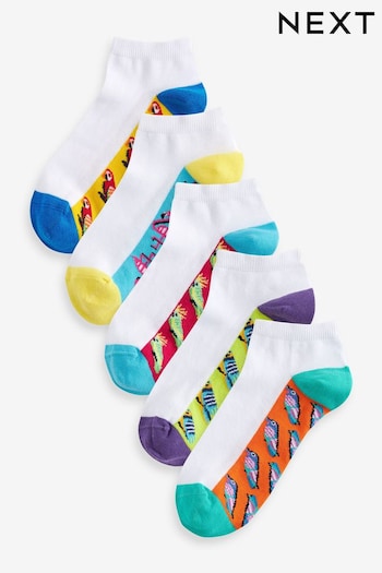 White/Bright Birds 5 Pack Pattern Footbed Trainers Socks (K80035) | £11