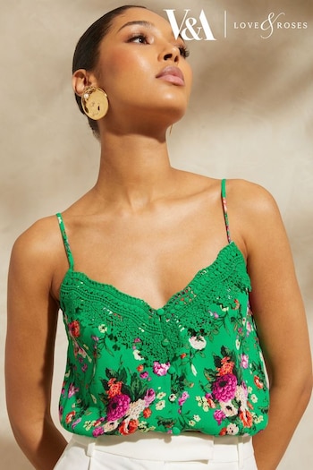 V&A | Skincare Gift Sets Green Floral Lace Trim Camisole (K80036) | £30